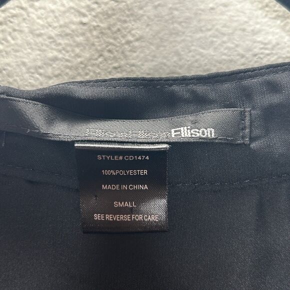 Ellison Black Satin V-Neck Front Button with Pockets Long Sleeve Blouse S - Picture 3 of 7